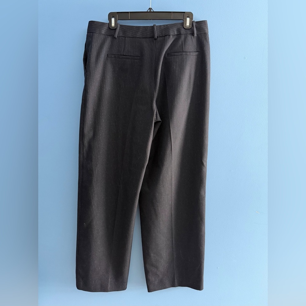 Zara - Navy Blue Pinstriped Pleated Straight Leg Pants - Picture 8 of 11